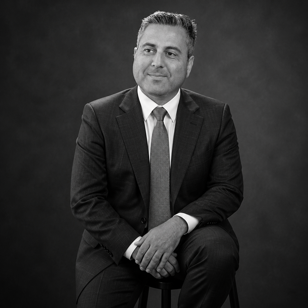 Peter Webb in a black-and-white studio portrait