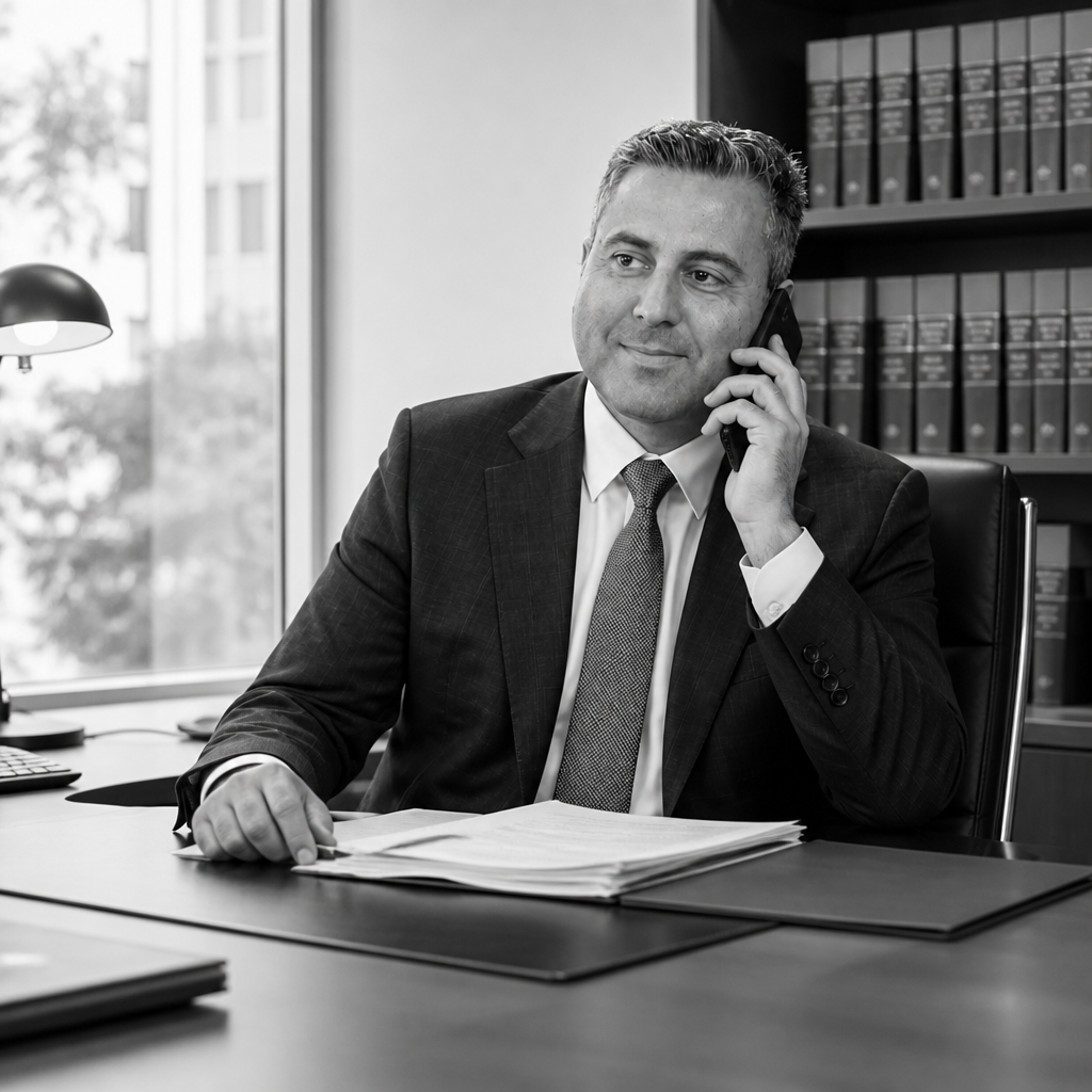 Peter Webb taking a call at his office desk
